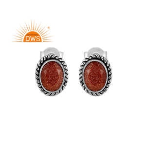 Pendientes de Plata de Ley Oxidada con Piedra Solar Dorada Natural, los Más Vendidos y Modernos, Fabricante de Joyería Personalizada - Product Image 1