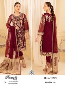 Traje Pakistaní con Dupatta de Georgette Pesada con Bordado de Mariposas para Venta al por Mayor - Product Image 4