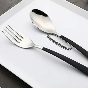 Cubiertos dorados de lujo, de la mejor calidad, acero inoxidable, plata, PVD, con mango negro, seguro y saludable para uso diario - Product Image 3
