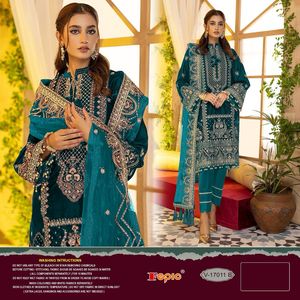 Colección de invierno de diseñador Trajes de Salwar Kameez con bordado de terciopelo para bodas y fiestas de India - Product Image 3
