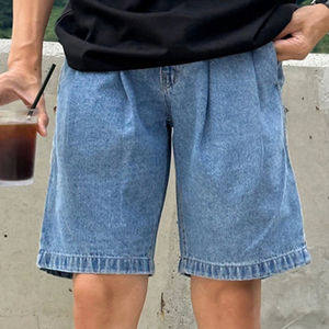 Shorts en jean pour homme taille mi-haute, haute qualité, 100% coton, couleur unie, lavage clair/foncé, écologique, style décontracté ample, style estival - Product Image 5