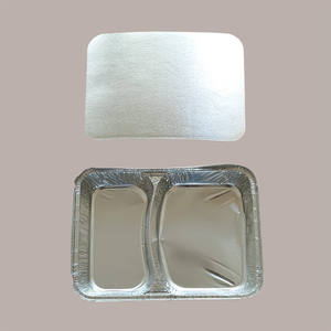 CONTITAL 100 Disposable Aluminum <b>Foil</b> <b>Containers</b> 2 Compartments R80L Square Pan Made in Italy for Takeaway Packaging - Product Image 4