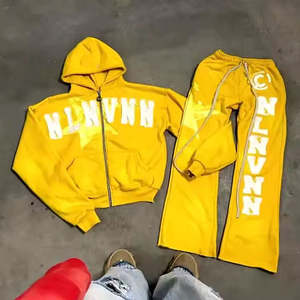 Chándales cálidos para correr con lavado ácido de invierno impresos con diseño de logotipo de marca personalizado para chándales acampanados con jersey de moda para hombres - Product Image 2