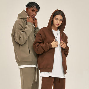 Sweats à capuche décontractés surdimensionnés pour femmes et hommes, en coton ultra-lourd, style baggy, coupe courte, modernes, à fermeture éclair - Product Image 1