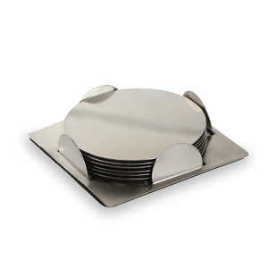 Design <b>Coaster</b> Aluminium <b>Silver</b> <b>Coaster</b> for Home Hotel and Restaurant with stand for at best price - Product Image 1