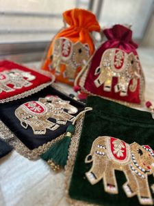 2025@Style Wrist POTLI Bags SILK Fabric with <b>Embellished</b> Crystal Glass Beads stone Pearl DABKA EMBROIDERY for Party-Wear/Wedding - Product Image 2