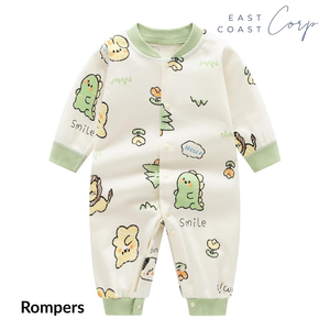 Barboteuse bébé nouveau-né | Combinaison unisexe à manches longues en coton imprimé dessin animé - Product Image 1