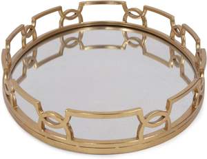 Plateau de service en métal brillant avec surface réfléchissante, plateau de service doré en métal et verre garni - Product Image 4