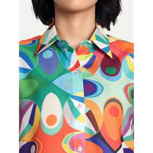 <b>Women's</b> Oversized Classic Solid Shirt Quirky Abstract Multi-Colour Digital Printed Striped Pattern Casual Summer Button Thin - Product Image 4