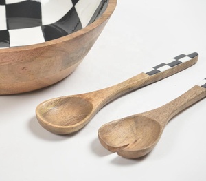 Juego de servidores de ensaladera desechables ecológicos del mayorista del fabricante Vintage monocromo esmaltado de madera muestra gratis de coco - Product Image 3