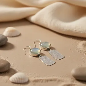 Boucles d'oreilles pendantes en argent 925 pour femmes avec pierre de lune, boucles d'oreilles pendantes tendance - Product Image 3