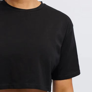 Top corto de algodón de alta moda de buena calidad para mujer, Top corto de verano, Tops cortos de algodón de alta calidad para mujer, camiseta, comodidad de Color negro - Product Image 5