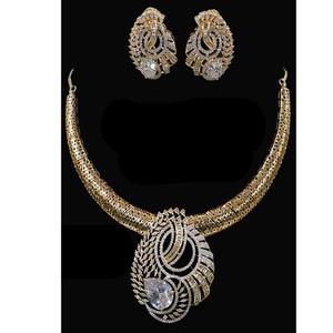 สร้อยคอเรืองแสงสีทองชุดประกายสง่างามชุดสร้อยคอดีไซเนอร์สีทองสีขาวสำหรับงานแต่งงาน - Product Image 1