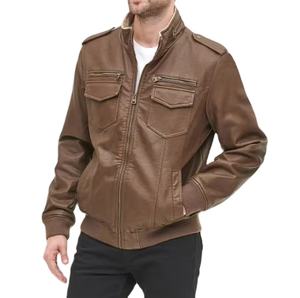 แจ็คเก็ตหนังผู้ชายแฟชั่นคุณภาพสูง ออกแบบเองได้ แจ็คเก็ตฤดูหนาวคอตั้งพร้อมโลโก้ด้านหน้า ปี 2026 ขายส่ง - Product Image 3