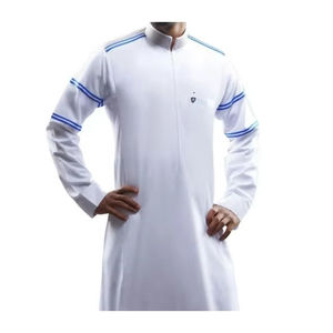 Customized Size <b>White</b> Hijazi Brand Patchwork Design Traditional Muslim Thobes Breathable Lightweight Cotton Wedding Attire for - Product Image 1