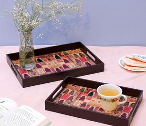 Elegante Bandeja de Servir de Madera Esmaltada para el Hogar, Sofisticada Bandeja para Alimentos - Product Image 2