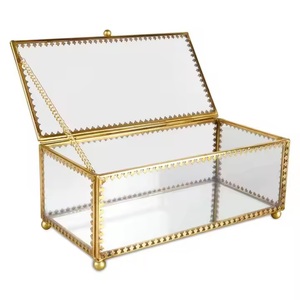 <b>Black</b> Color Brass & Glass Vintage Hand Crafted Custom Size Engraved Design Jewelry Storage <b>Box</b> Top Seller - Product Image 3