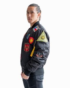 2025 vente en gros TOP GUN Nylon Bomber vestes officiel MA-1 Patch bleu marine hommes toile toile peau de vache Logo avant positionné - Product Image 2