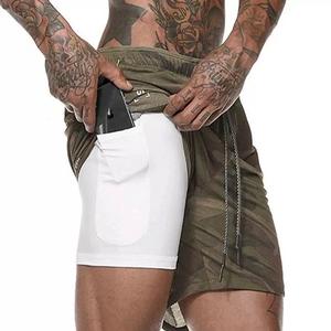 Pantalones cortos para correr 2 en 1 para hombre, ropa de entrenamiento atlético de secado rápido, pantalones cortos de verano con bolsillos laterales 25-26 - Product Image 2