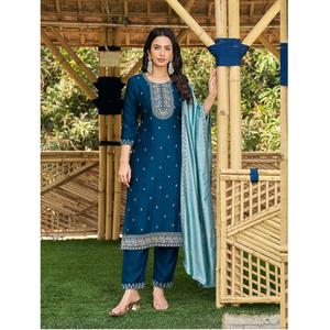 Maruti Fashion's New Traditional Style Indian Heavy Vichitra Silk Embroidery Work Pantalon Kurti pour femmes toutes saisons coupe régulière - Product Image 1