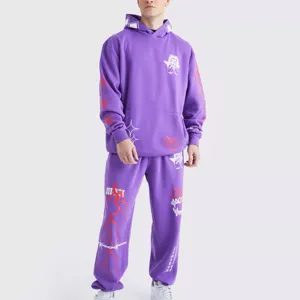 Oversized Custom Track Suit Heavyweight 2024 Hoodie And Jogger Sets Cotton Fleece Hoodie Track suit For Men