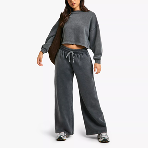 Conjunto de pantalones Jogger de dos piezas de talla grande y alta calidad, chándal de mujer personalizado liso en blanco grueso con cuerda - Product Image 3