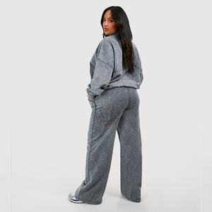 OEM/ODM 100% Cotton Printed <b>Rhinestone</b> Acid Wash Winter Hooded Casual Women's Zip Tracksuit Vintage Distressed Patch - Product Image 5