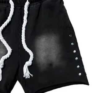 กางเกงขาสั้นทรงแบ็กกี้ของผู้ชายฟอกสีกรดทำจากผ้าวูลเป็นมิตรกับสิ่งแวดล้อมดีไซน์ฮิปฮอปดอกแดดสไตล์วินเทจโลโก้ตามสั่งฤดูร้อน - Product Image 3