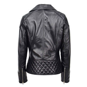 Chaqueta de piel de oveja a prueba de viento de invierno para mujer, cierre de cremallera, patrón sólido, forro de nailon relleno de algodón lavado, Material genuino crudo - Product Image 5