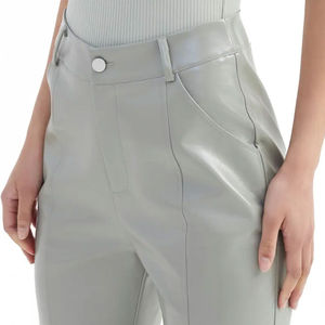 Pantalones de Cuero Genuino de Talle Alto para Mujer, Cierre de Cremallera, Tela Elástica, Corte Regular, Invierno, Ecológicos, Impermeables - Product Image 6