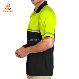 Polo de seguridad de dos tonos con insignia de seguridad a rayas reflectantes y parche Polo de dos tonos con cremallera Polo Servicio OEM - Product Image 2