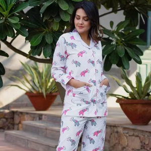 Vestido informal de algodón con estampado Animal, camisa de manga de tres cuartos con pantalón para vacaciones de verano - Product Image 1