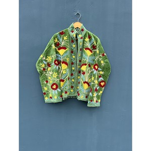 Chaqueta de terciopelo verde con bordado floral con forro interior de algodón Suzani, chaqueta de tela, abrigo, chaqueta de fiesta Unisex, abrigo de mujer - Product Image 2