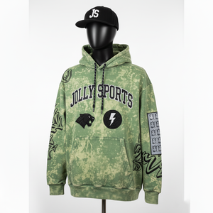 Sweat-shirt en molleton de coton lourd 380GSM vert délavé à l'acide avec broderie Logo personnalisé et détails en patch chenille Sweat-shirt basique - Product Image 5