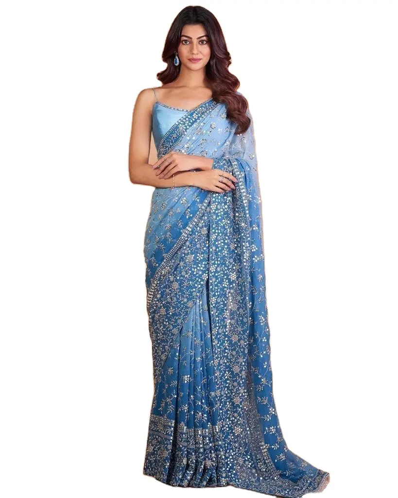 DGB Export – chemisier brodé Georgette Sari pour femmes, nouvelle séquence, pour fête de mariage, créateur indien, Collection Sari, 2023