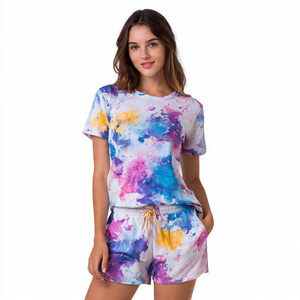 Summer Sublimation T Shirt Shorts Deux Pièces Femmes 100% Coton Polyester Imprimé Shorts Set Femmes Streetwear Imprimé Shorts Sets - Product Image 1