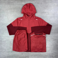 Ensemble survêtement unisexe personnalisé 2-en-1 avec veste coupe-vent à capuche respirante en nylon imprimé et short, fermeture éclair intégrale, grandes tailles