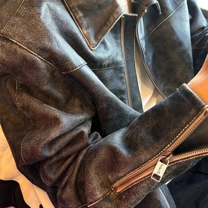 Veste en toile en cuir véritable vieilli vintage fermeture éclair imperméable Streetwear Techwear vêtements pour hommes - Product Image 2