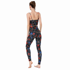 Women's Geometric Print Yoga Set Women High Waist Leggings Crop <b>Top</b> Spaghetti Strap Two Piece Workout Wear Full Length Seamless - Product Image 2