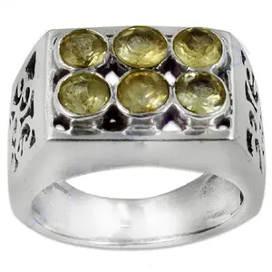Anillo de Plata 925 Hecho a Mano con Piedra Amarilla para Hombre, con Baño de Rodio y Tecnología de Incrustación Experta - Product Image 1