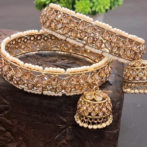 Brazaletes de latón Jaipuri hechos a mano con trabajo meenakari para mujer, joyería chapada en oro elegante, perfecta para oficina y ropa informal - Product Image 2