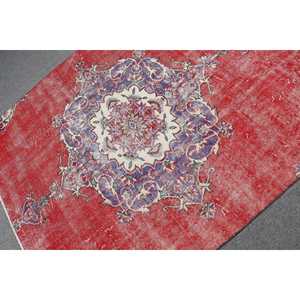 Alfombra Vintage de 4.7x5.9 pies, Alfombra Turca, Alfombra de Lana Abstracta Roja y Azul - Product Image 5