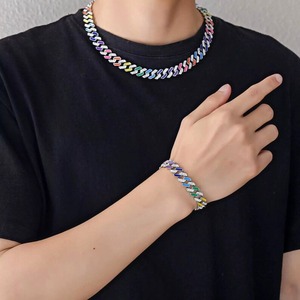 925 เงินสเตอร์ลิงIced Out Rhinestoneโซ่คิวบา,หลายสีสีแดงเคลือบZircon Chainเครื่องประดับHip Hop,ไมอามี่Prong Chain - Product Image 4