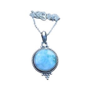 Colgante clásico de plata sólida 925, joyería para mujer, Plata de Ley 925, piedra preciosa Larimar, estilo bohemio, colgante hecho a mano, regalo para mamá - Product Image 1