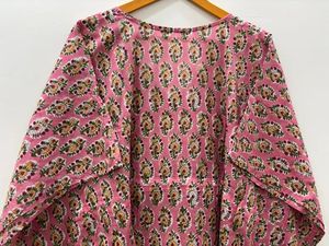 Caftan en coton à imprimé de blocs floraux Robe longue décontractée pour femmes Robe de couverture occidentale pour la nuit à la plage Autres occasions - Product Image 4