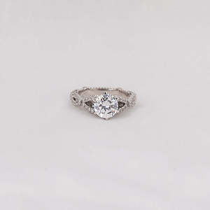 1.0 CT Round Cut Lab Grown Diamond 18KT Solid White Gold Cluster Setting Engagement <b>Ring</b> With Round Cut Side Diamond <b>Ring</b> - Product Image 1