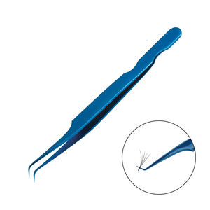 Pinzas profesionales para pestañas, Punta puntiaguda, pinzas para pestañas de belleza de acero alemán con revestimiento de titanio azul Curvo - Product Image 4