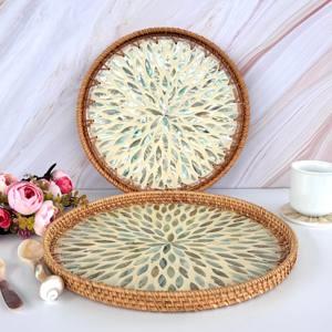 Plateau de rangement en rotin vadrouille prix de gros capiz coquille incrustation plateaux cuisine table à manger organisation - Product Image 1