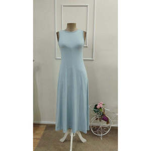 Women's Off-Shoulder Long <b>Viscose</b> <b>Dress</b> with Buckle Detail and Slit at the Back, 36722 - Blue - Product Image 4