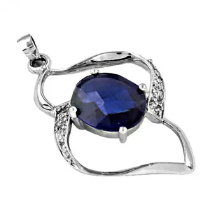 Pendentif en argent 925 avec saphir pour femmes, plaqué rhodium, chaîne en or rose, ensemble de zircon diamant, motif floral, pierre précieuse pour fiançailles - Product Image 1